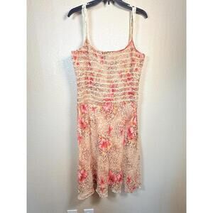 Spenser Jeremy Women's Silk Sz 12 Floral Sundress Boho Sleeveless Beige Pink